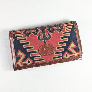 Kilim and leather wallet Aztek Mayan pattern Italy Turkish AA leather purse